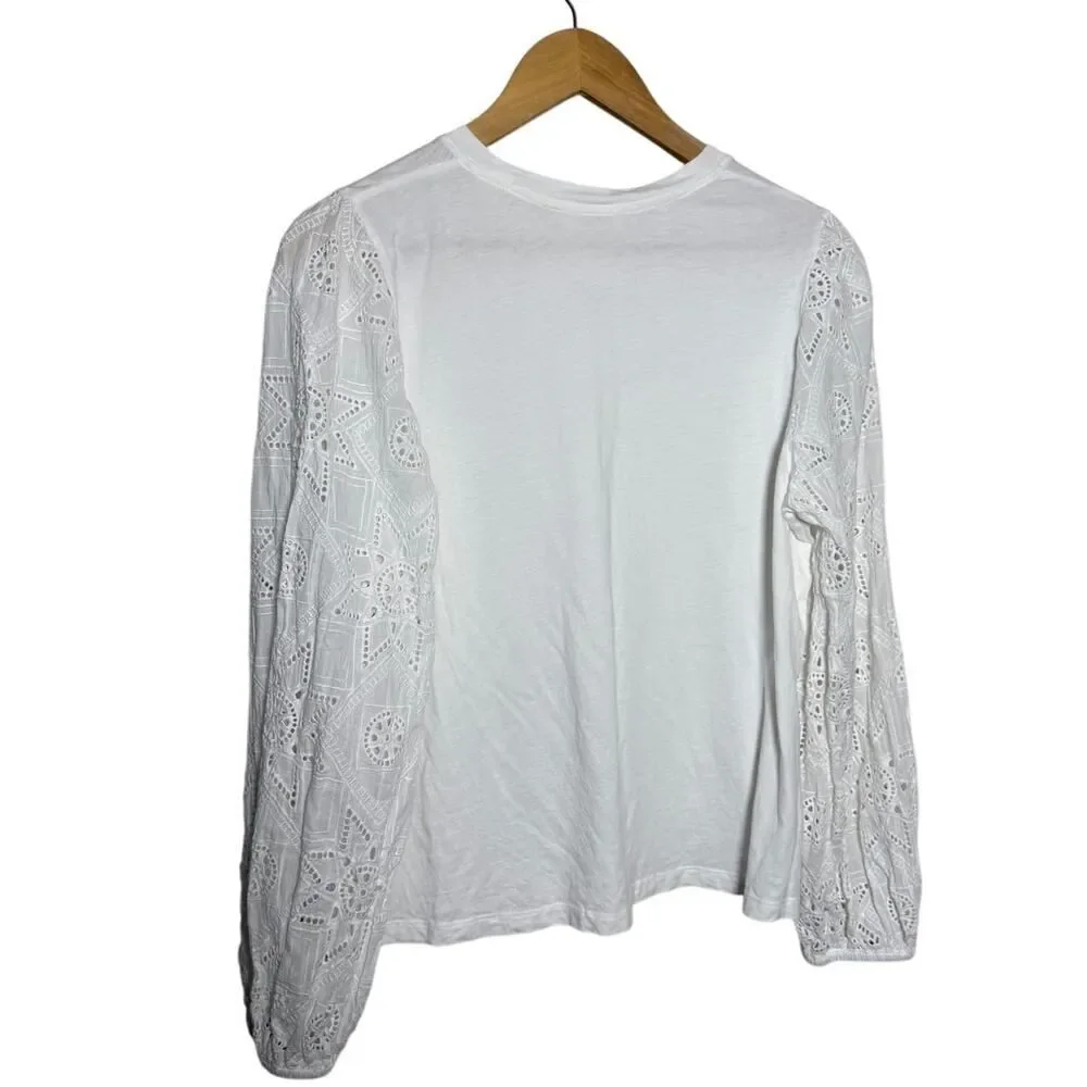 Johnny Was Jade Nora Easy Tee – Puff Sleeve Eyelet Cotton Top, Women’s Size M